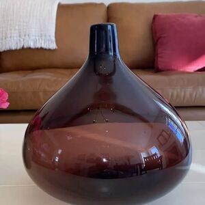Crate and Barrel Clio Amethyst Plum/Purple Glass Vase 9" Thick And Heavy